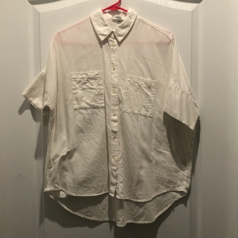 Madewell size medium white shirt sleeve button up blouse, 100% cotton